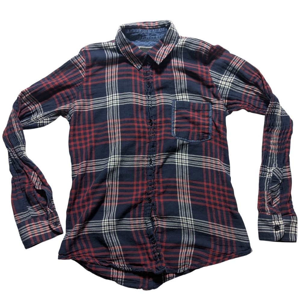 Rails Womens XS Plaid Button Down Shirt Navy Red White 100% Cotton Long Sleeve